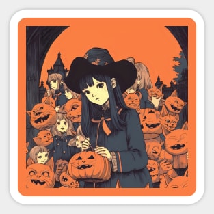 Halloween Girl in hat with Pumpkin Sticker